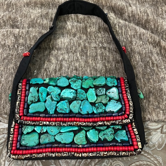 Handbags - Rare Hand sewed Turquoise and beaded purse. Tibetan Feel. Purchased at Harrahs
